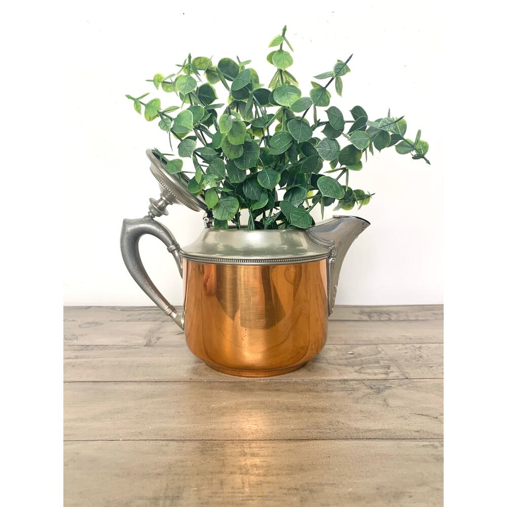 Vintage Manning Bowman Copper Teapot Coffee Pot Kettle Pewter Lid Rustic Cottage